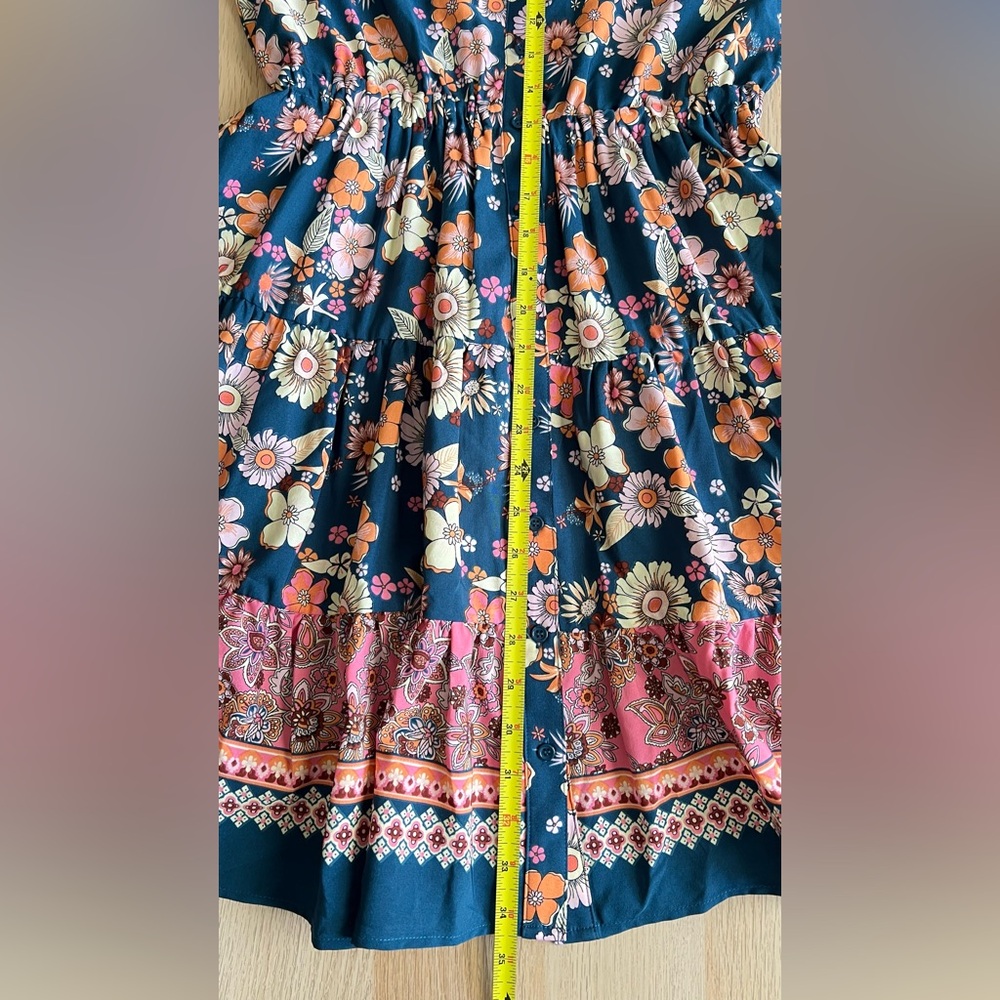 Baltic Born Jane Short Dress Floral Mini Teal Pink Long Sleeve Size S NWT - Picture 9 of 16